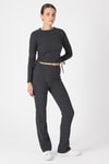 Kadın Alt-Üst Takım-Siyah Fitilli Crop Bluz Pantolon İkili Takımı 8114A-rulem