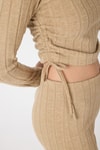 Kadın Alt-Üst Takım-Vizon Fitilli Crop Bluz Pantolon İkili Takımı 8114A-rulem