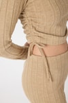 Kadın Alt-Üst Takım-Vizon Fitilli Crop Bluz Pantolon İkili Takımı 8114A-rulem