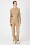 Kadın Alt-Üst Takım-Vizon Fitilli Crop Bluz Pantolon İkili Takımı 8114A-rulem