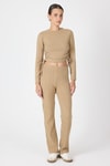 Kadın Alt-Üst Takım-Vizon Fitilli Crop Bluz Pantolon İkili Takımı 8114A-rulem