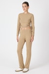 Kadın Alt-Üst Takım-Vizon Fitilli Crop Bluz Pantolon İkili Takımı 8114A-rulem