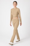 Kadın Alt-Üst Takım-Vizon Fitilli Crop Bluz Pantolon İkili Takımı 8114A-rulem