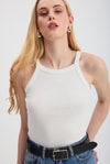 Kadın Atlet-Beyaz -1121 Sıfır Kol Fitilli Halter Yaka Basic Atlet-rulem