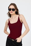 Kadın Atlet-Bordo İnce Askılı Çıtçıtlı Bodysuit 13255-rulem