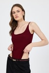 Kadın Atlet-Bordo İnce Askılı Çıtçıtlı Bodysuit 13255-rulem