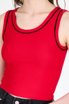 Kadın Atlet-Kırmızı Şerit Detaylı Örme Crop Atlet 1049-rulem