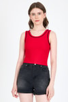 Kadın Atlet-Kırmızı Şerit Detaylı Örme Crop Atlet 1049-rulem