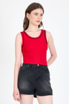 Kadın Atlet-Kırmızı Şerit Detaylı Örme Crop Atlet 1049-rulem