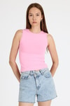 Kadın Atlet-Pembe Bisiklet Yaka Kolsuz Slim Fit Atlet 1663-rulem