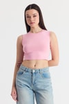 Kadın Atlet-Pembe Kolsuz Bisiklet Yaka Crop Atlet 318-rulem