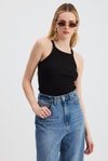 Kadın Atlet-Siyah -1121 Sıfır Kol Fitilli Halter Yaka Basic Atlet-rulem