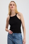Kadın Atlet-Siyah -1121 Sıfır Kol Fitilli Halter Yaka Basic Atlet-rulem