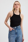 Kadın Atlet-Siyah -1121 Sıfır Kol Fitilli Halter Yaka Basic Atlet-rulem