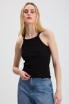 Kadın Atlet-Siyah -1121 Sıfır Kol Fitilli Halter Yaka Basic Atlet-rulem