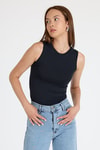 Kadın Atlet-Siyah Bisiklet Yaka Kolsuz Slim Fit Atlet 1663-rulem