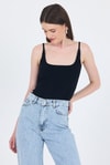 Kadın Atlet-Siyah  İnce Askılı Çıtçıtlı Bodysuit 13255-rulem