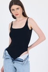 Kadın Atlet-Siyah  İnce Askılı Çıtçıtlı Bodysuit 13255-rulem