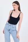 Kadın Atlet-Siyah  İnce Askılı Çıtçıtlı Bodysuit 13255-rulem