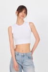 Kadın Body-Beyaz Bisiklet Yaka Crop Atlet 9189M-rulem