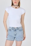 Kadın Body-Beyaz Bisiklet Yaka Pamuklu Slim Fit Tişört 9190-rulem