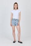 Kadın Body-Beyaz Bisiklet Yaka Pamuklu Slim Fit Tişört 9190-rulem