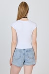 Kadın Body-Beyaz Bisiklet Yaka Pamuklu Slim Fit Tişört 9190-rulem
