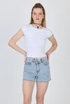 Kadın Body-Beyaz Bisiklet Yaka Pamuklu Slim Fit Tişört 9190-rulem