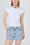 Kadın Body-Beyaz Bisiklet Yaka Pamuklu Slim Fit Tişört 9190-rulem