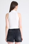 Kadın Body-Beyaz Fermuar Detaylı Kolsuz Crop Bluz 2226-rulem