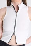 Kadın Body-Beyaz Fermuar Detaylı Kolsuz Crop Bluz 2226-rulem
