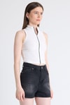Kadın Body-Beyaz Fermuar Detaylı Kolsuz Crop Bluz 2226-rulem