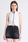 Kadın Body-Beyaz Fermuar Detaylı Kolsuz Crop Bluz 2226-rulem