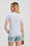 Kadın Body-Beyaz Slim Fit Bisiklet Yaka Kısa Kollu Tişört 2214-rulem