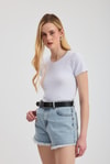 Kadın Body-Beyaz Slim Fit Bisiklet Yaka Kısa Kollu Tişört 2214-rulem