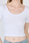 Kadın Body-Beyaz U Yaka Pamuklu Slim Fit Tişört 9186M-rulem