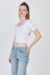Kadın Body-Beyaz U Yaka Pamuklu Slim Fit Tişört 9186M-rulem