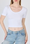 Kadın Body-Beyaz U Yaka Pamuklu Slim Fit Tişört 9186M-rulem