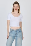 Kadın Body-Beyaz U Yaka Pamuklu Slim Fit Tişört 9186M-rulem