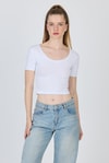 Kadın Body-Beyaz U Yaka Pamuklu Slim Fit Tişört 9186M-rulem