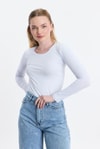 Kadın Body-Beyaz Uzun Kol Bisiklet Yaka Basic Body 950-rulem
