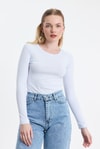 Kadın Body-Beyaz Uzun Kol Bisiklet Yaka Basic Body 950-rulem