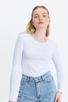 Kadın Body-Beyaz Uzun Kol Bisiklet Yaka Basic Body 950-rulem