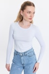Kadın Body-Beyaz Uzun Kol Bisiklet Yaka Basic Body 950-rulem