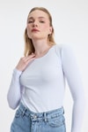 Kadın Body-Beyaz Uzun Kol Bisiklet Yaka Basic Body 950-rulem