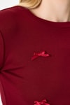 Kadın Body-Bordo Bisiklet Yaka Kurdele Aplike Detaylı Kadın Crop Body 8264A-rulem