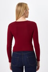 Kadın Body-Bordo Bisiklet Yaka Kurdele Aplike Detaylı Kadın Crop Body 8264A-rulem