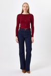 Kadın Body-Bordo Bisiklet Yaka Kurdele Aplike Detaylı Kadın Crop Body 8264A-rulem