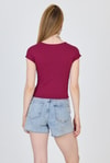 Kadın Body-Bordo Bisiklet Yaka Pamuklu Slim Fit Tişört 9190-rulem