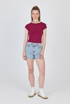 Kadın Body-Bordo Bisiklet Yaka Pamuklu Slim Fit Tişört 9190-rulem